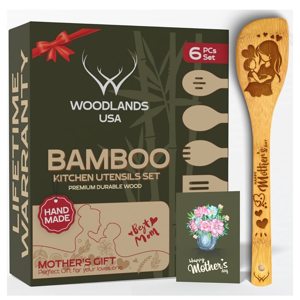 Mothers Day Gift - Premium Bamboo wooden spoons for cooking -